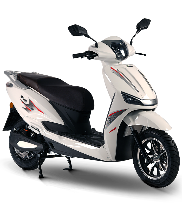 Front view of a blue Mihos electric scooter