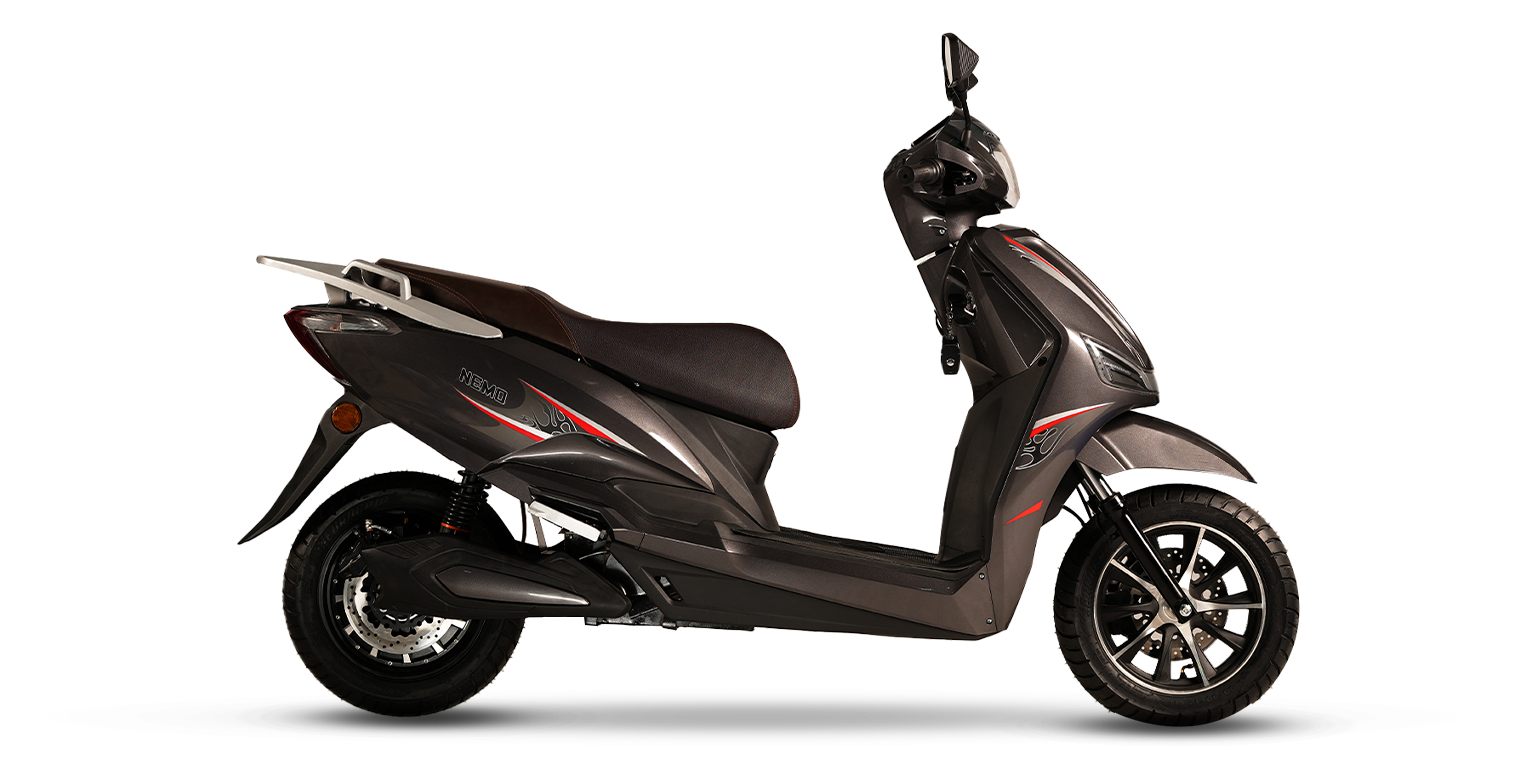 A black Mihos electric scooter